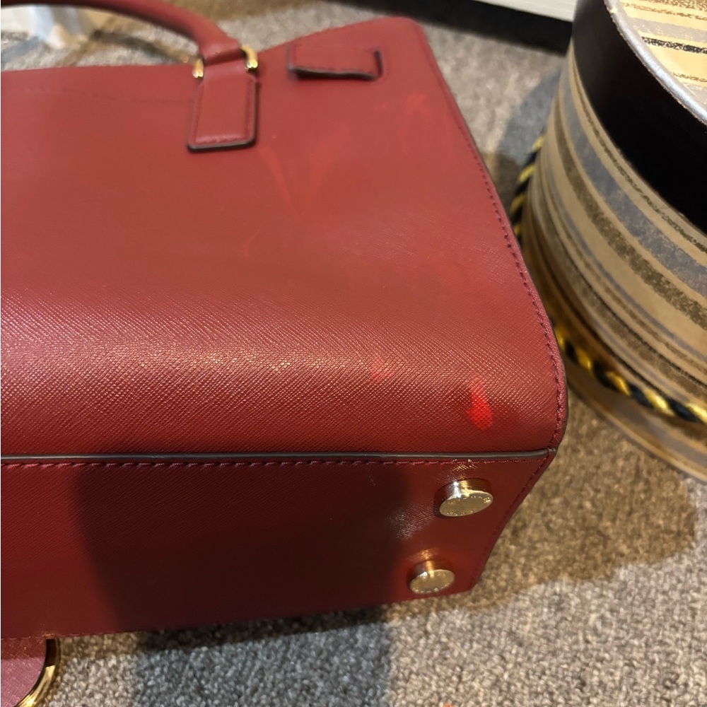 Michael Kors Dillon Large Saffiano Leather Satchel red burgundy leather purse - Picture 8 of 9